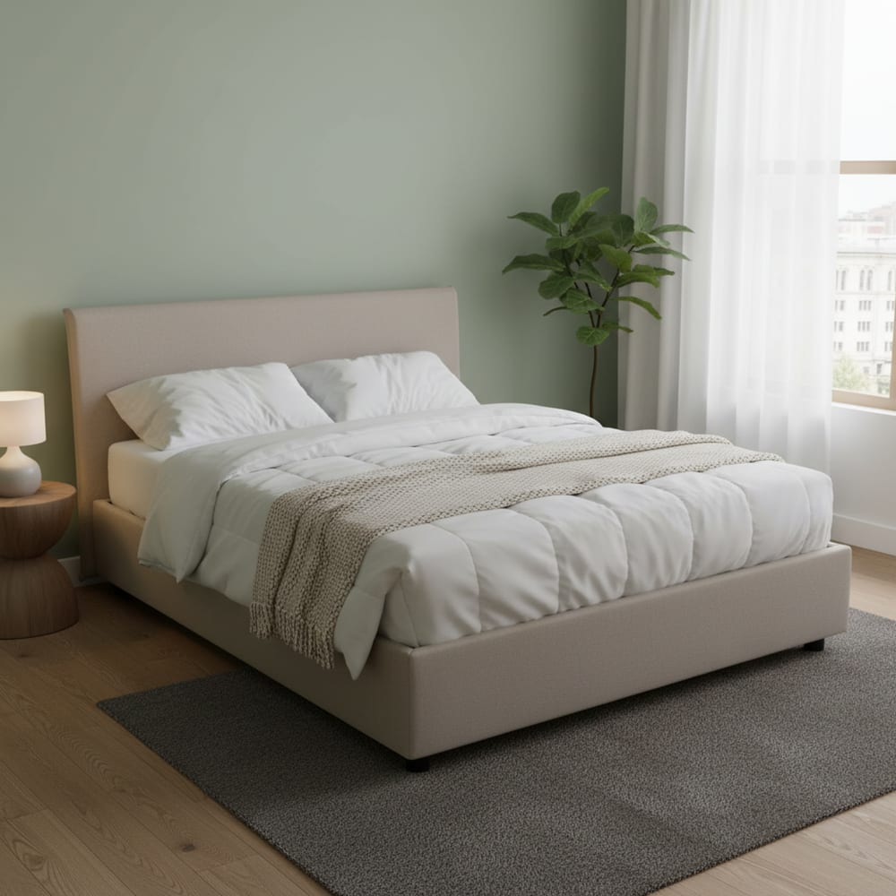 Lit double en tissu gris tourterelle 160x200 cm - Maisons du Monde
