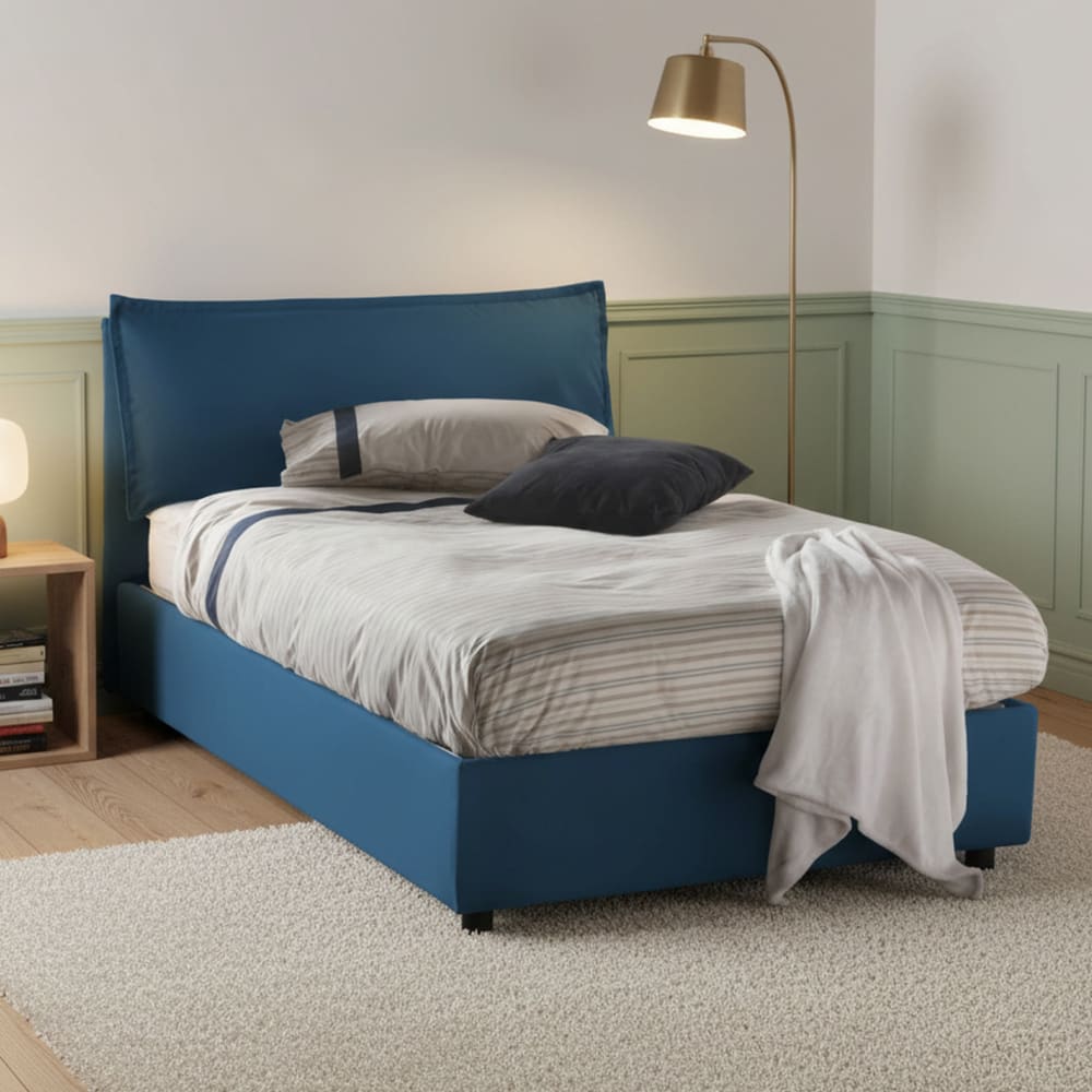 Lit demi-carré en tissu bleu 215x135h95 cm - Maisons du Monde