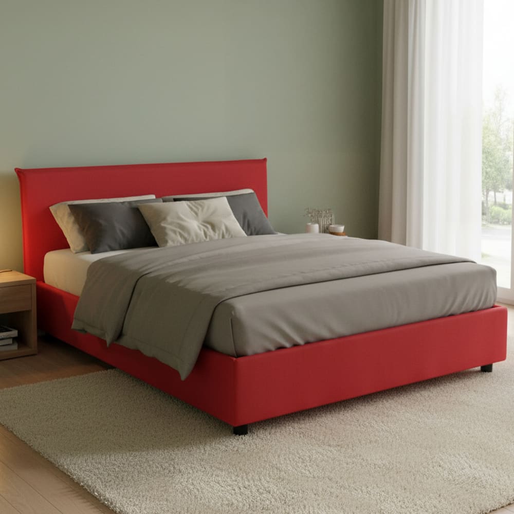 Lit double en tissu rouge 160x190 cm - Maisons du Monde