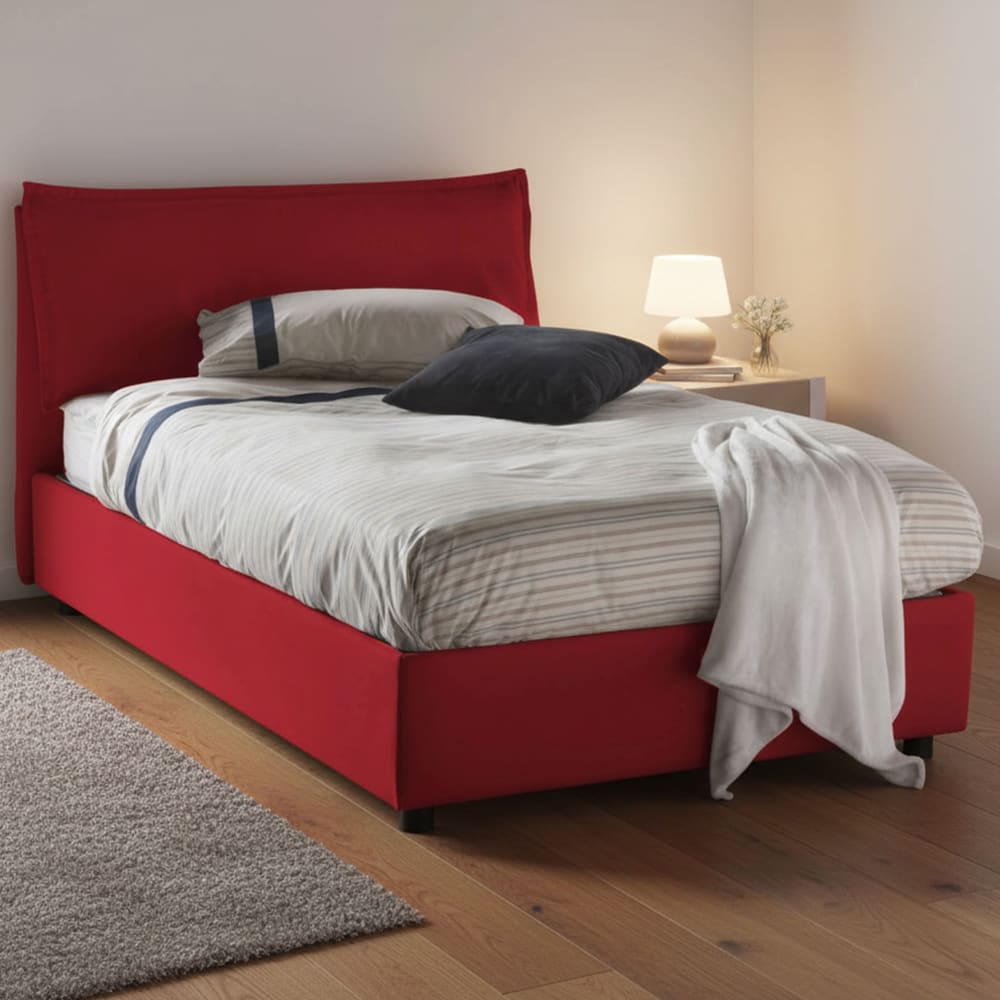 Lit demi-carré en tissu rouge 120x190 cm - Maisons du Monde
