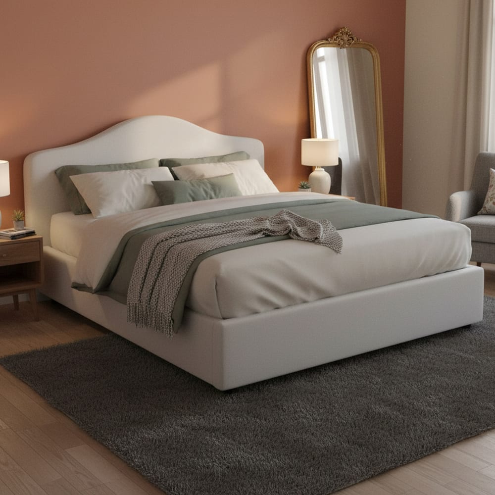 Lit double en tissu blanc 160x190 cm - Maisons du Monde