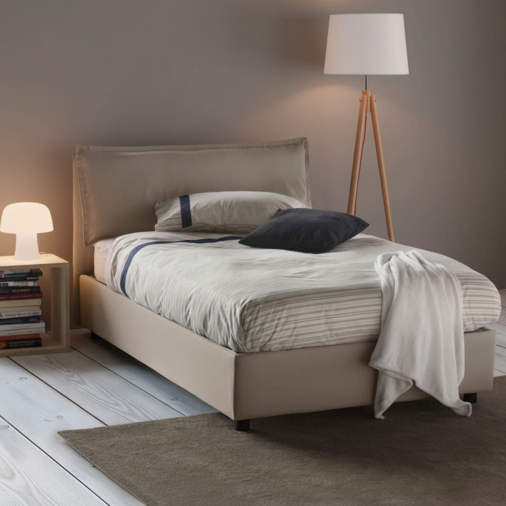 Lit demi-carré en tissu gris tourterelle 215x135h95 cm - Maisons du Monde