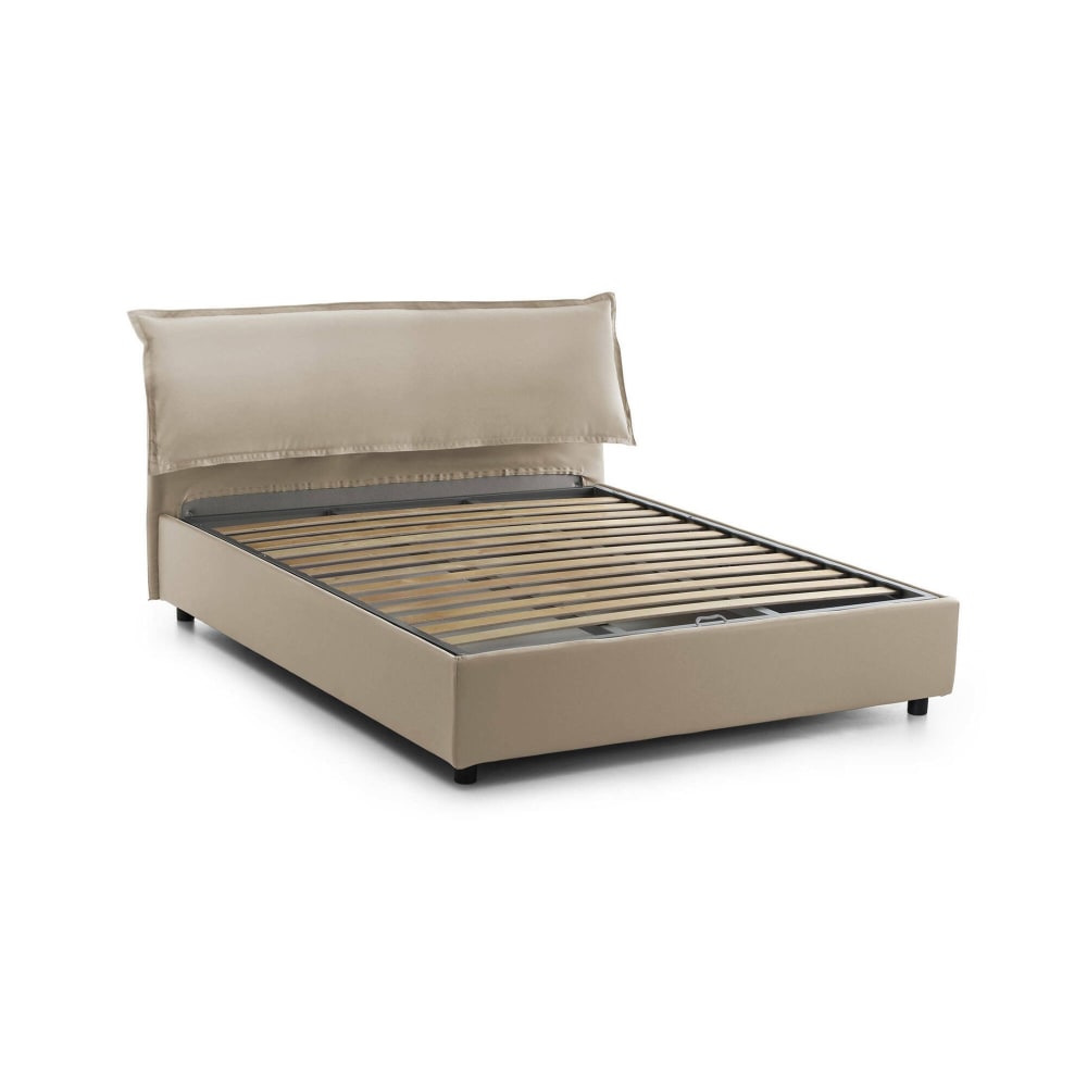 Lit double en tissu beige 160x200 cm