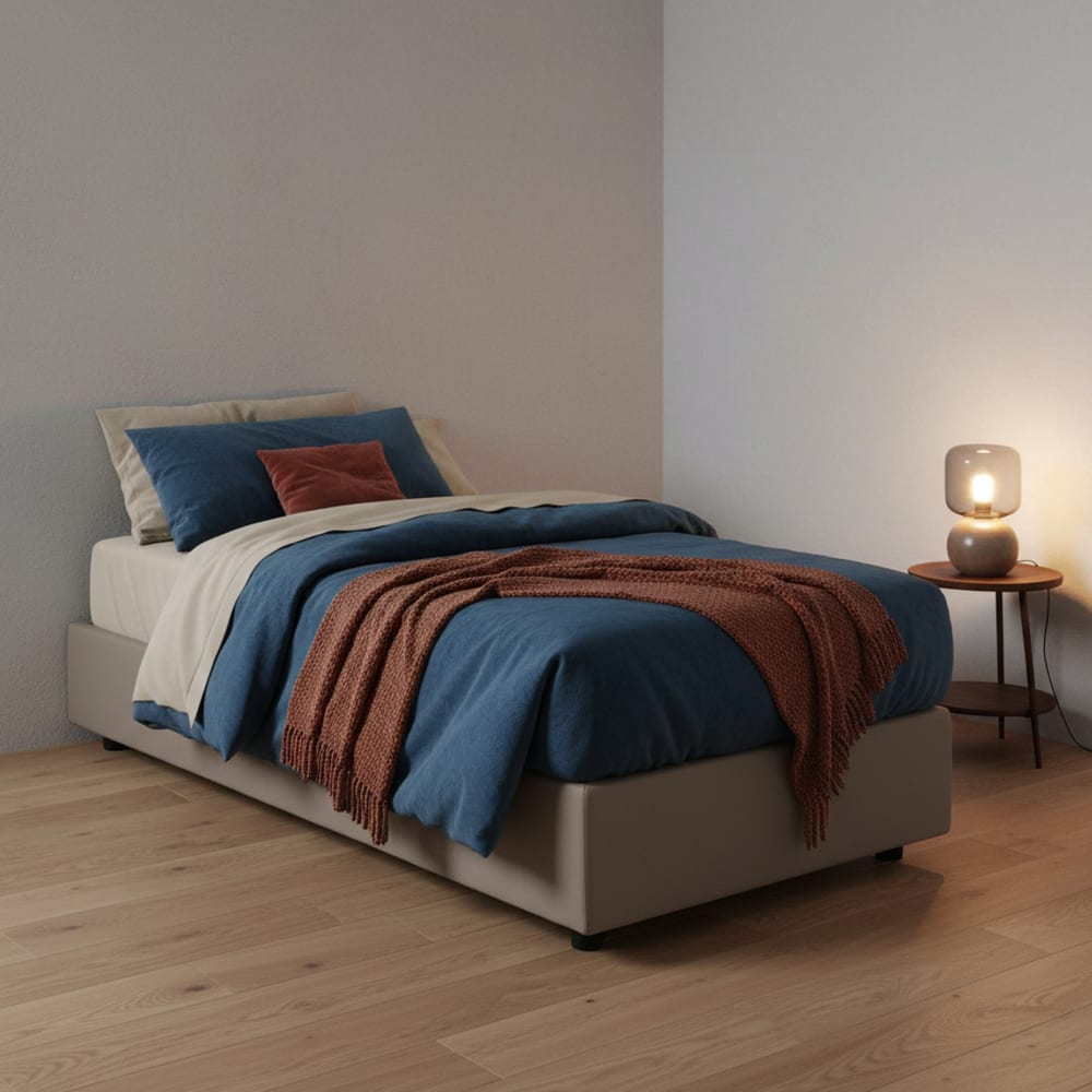 Lit simple en tissu gris tourterelle 90x190 cm - Maisons du Monde