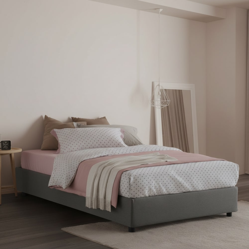 Lit demi-carré en tissu gris 120x190 cm - Maisons du Monde