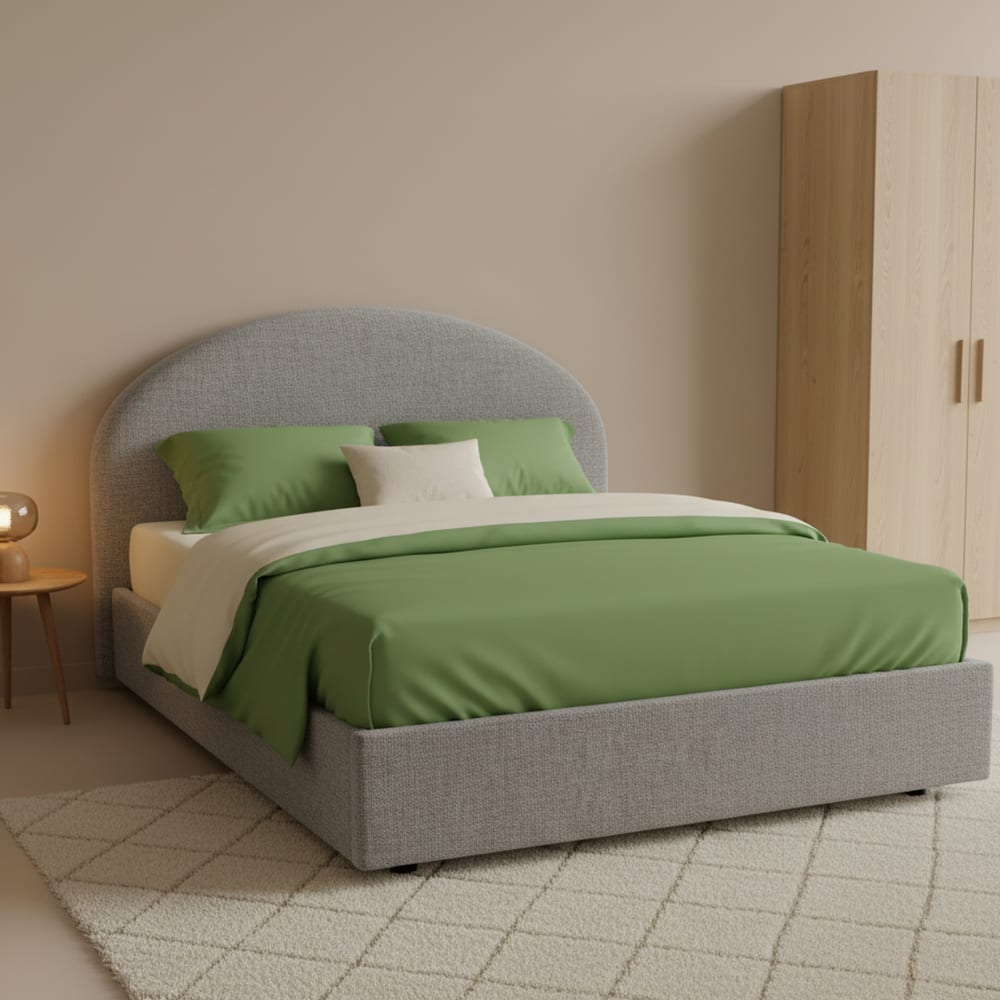Lit demi-carré en tissu gris 120x190 cm - Maisons du Monde
