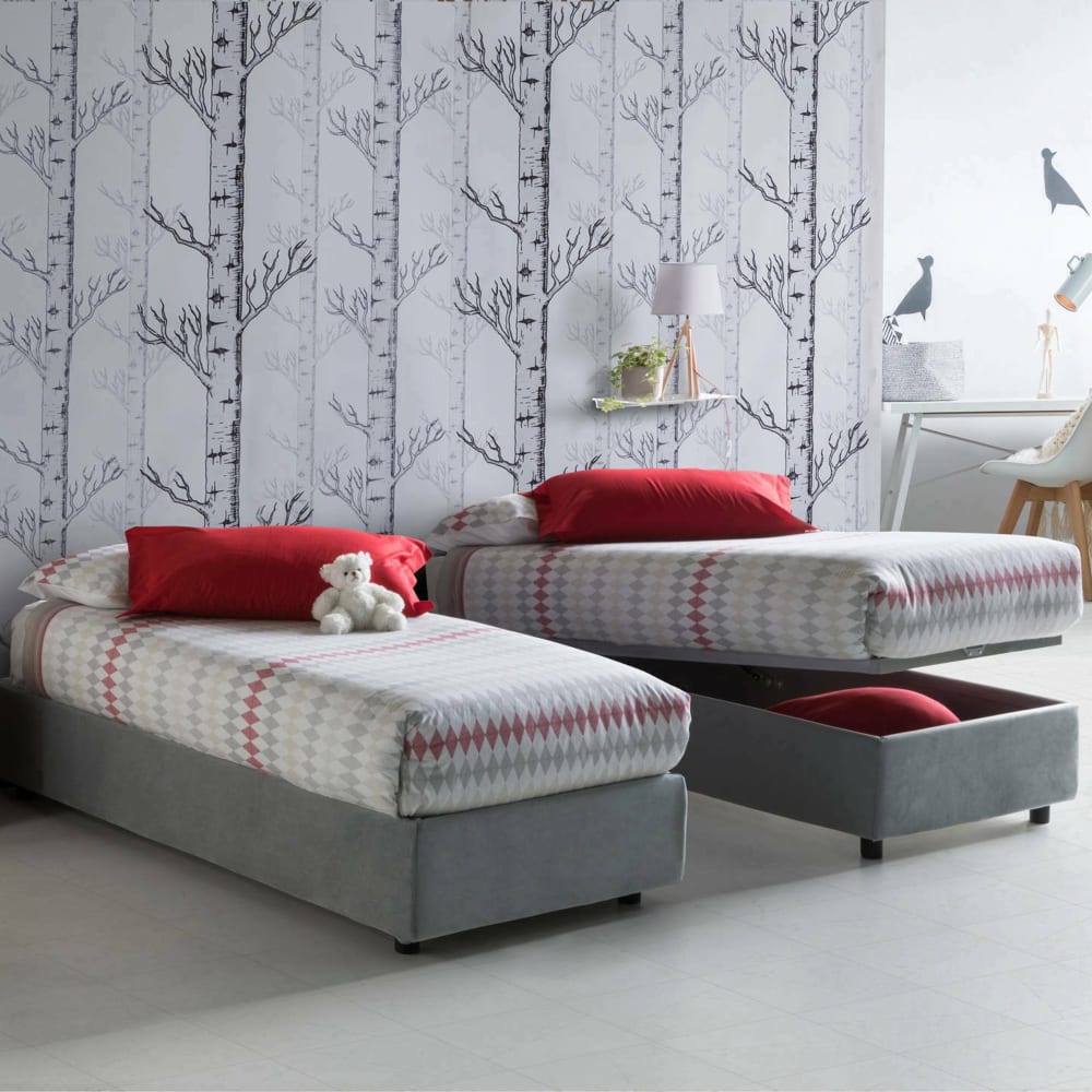 Lit simple en tissu gris 90x190 cm
