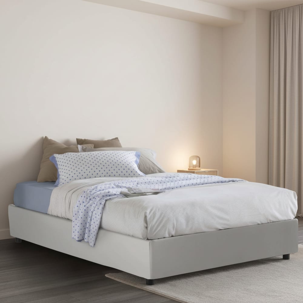 Lit demi-carré en similicuir blanc 120x200 cm - Maisons du Monde