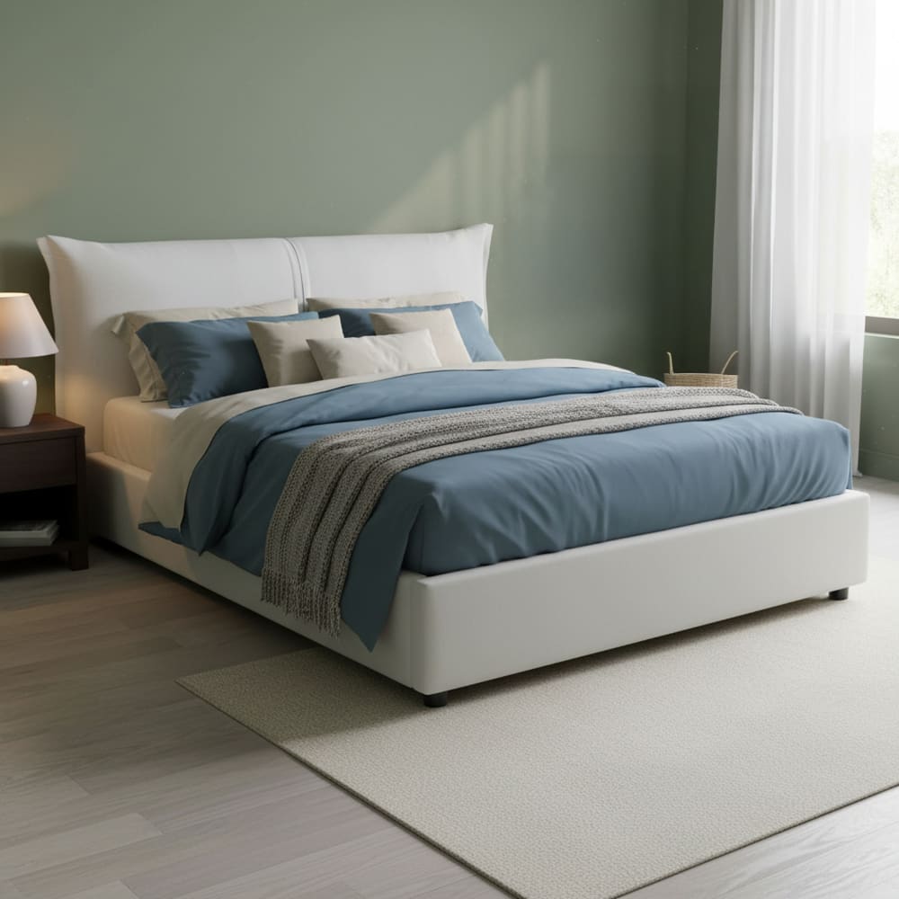 Lit double en tissu blanc 160x190 cm - Maisons du Monde
