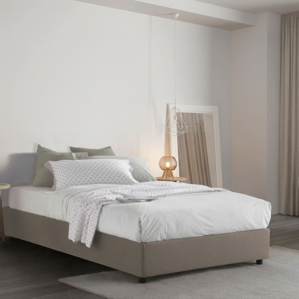 Lit demi-carré en tissu gris tourterelle 120x200 cm - Maisons du Monde