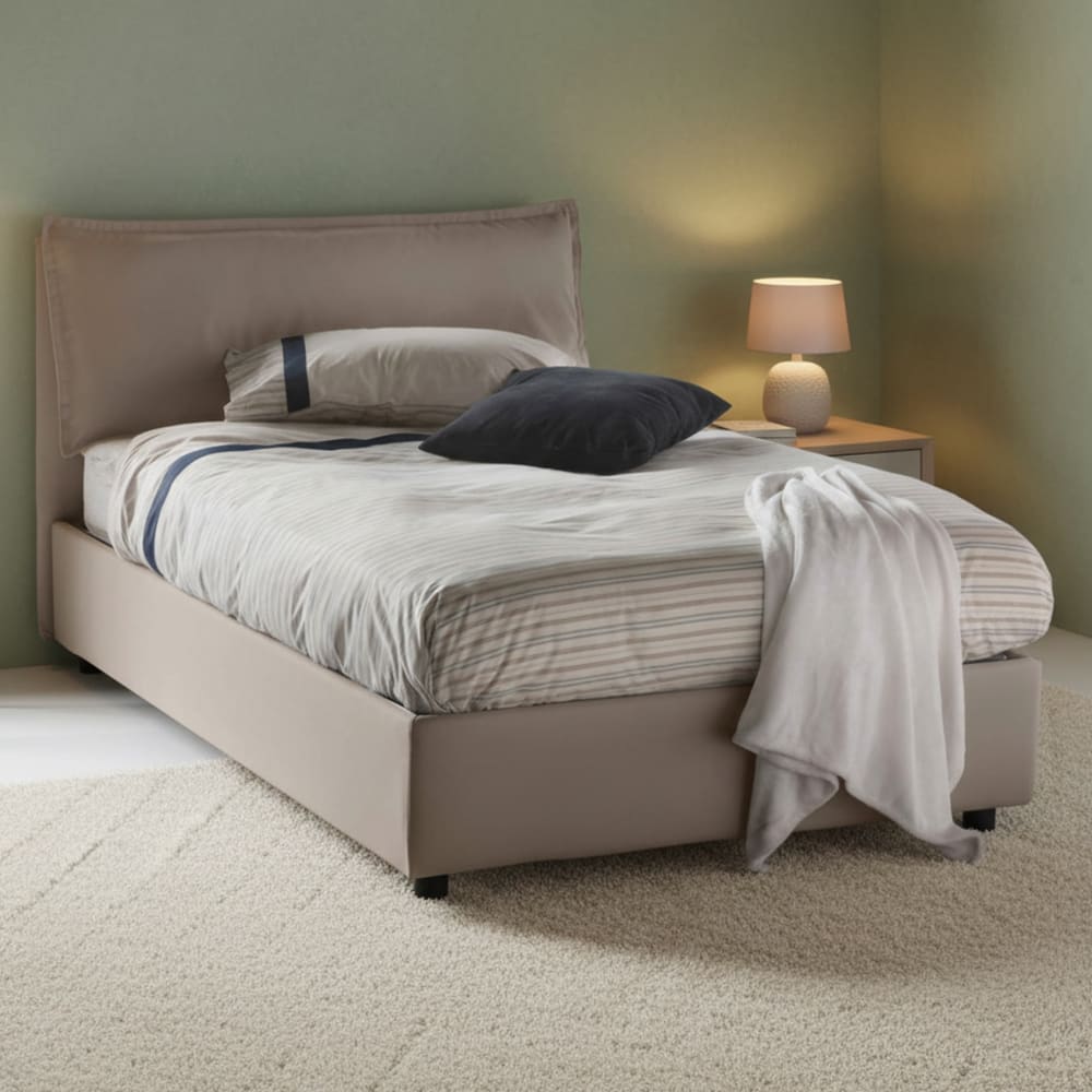 Lit demi-carré en tissu gris tourterelle 120x200 cm - Maisons du Monde