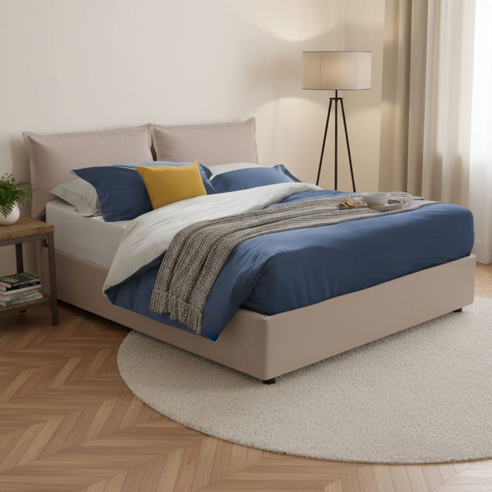 Lit double en similicuir gris tourterelle 215x175h95 cm - Maisons du Monde