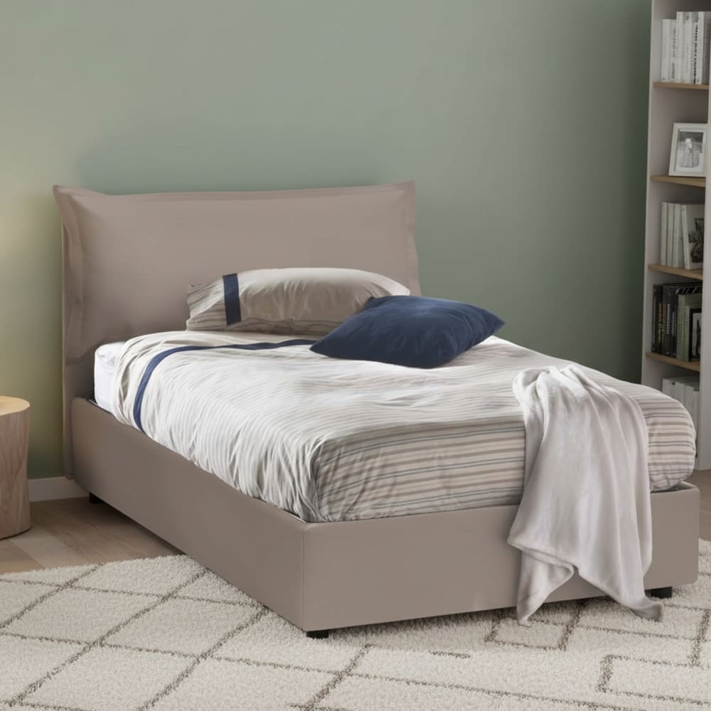 Lit demi-carré en similicuir gris tourterelle 120x200 cm - Maisons du Monde