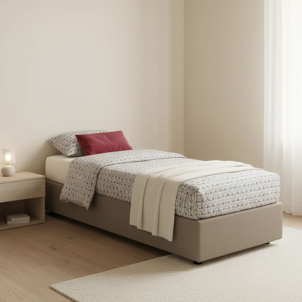 Lit simple en similicuir gris tourterelle 90x200 cm - Maisons du Monde