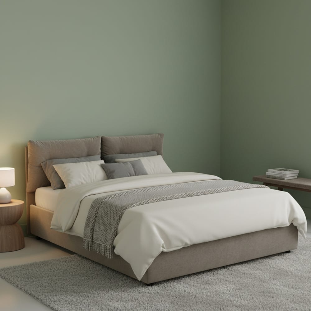 Lit demi-carré en tissu gris tourterelle 120x190 cm - Maisons du Monde
