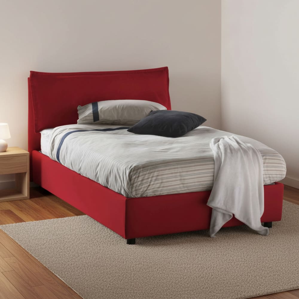 Lit demi-carré en tissu rouge 120x200 cm - Maisons du Monde