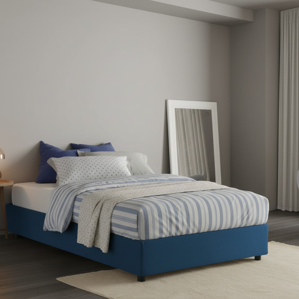 Lit demi-carré en tissu bleu 120x200 cm - Maisons du Monde
