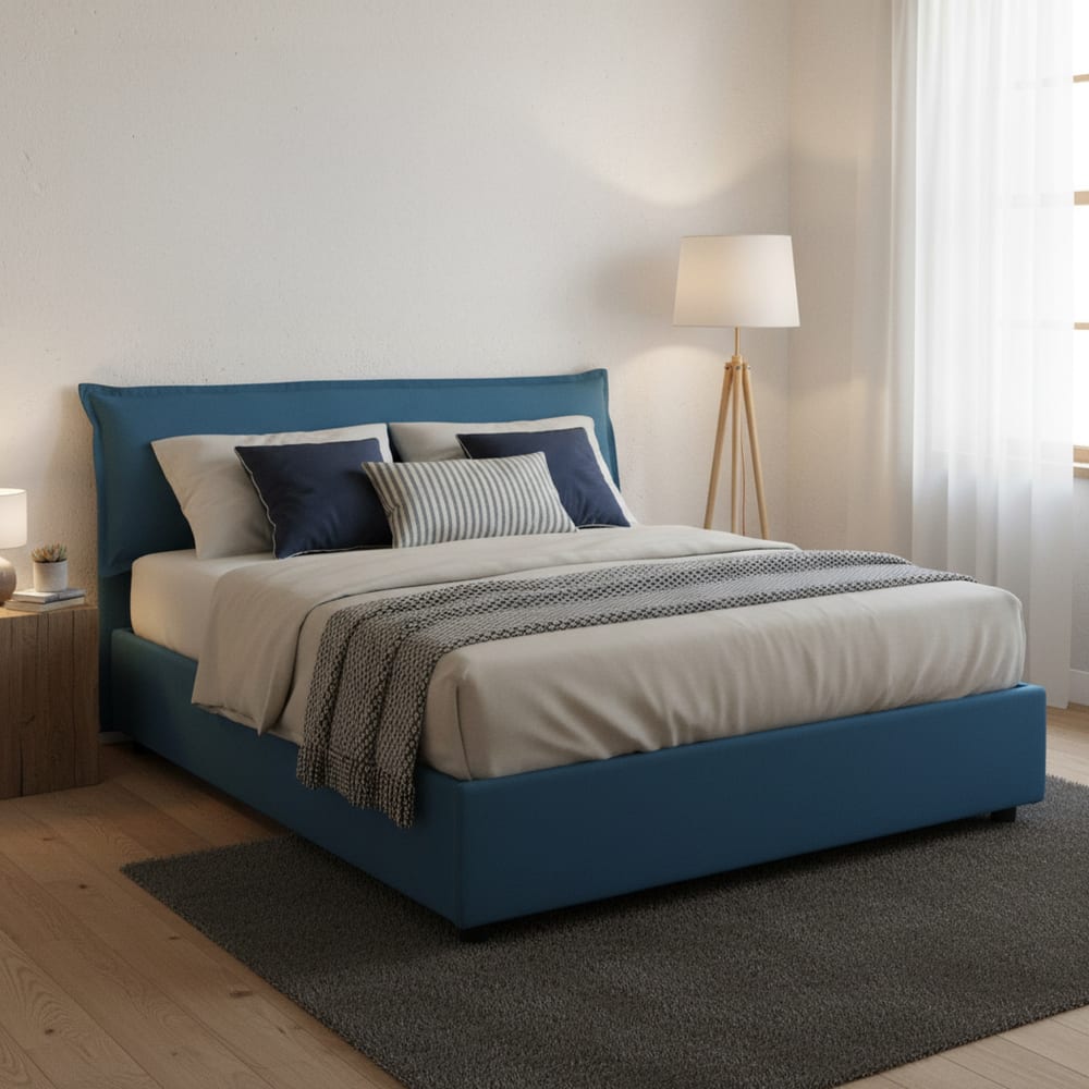 Lit double en tissu bleu 160x190 cm - Maisons du Monde