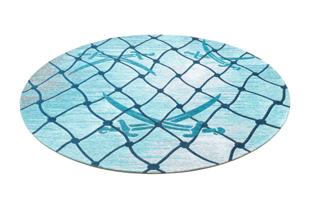 Tapis tissé en polyester et coton turquoise Diam 100 cm - Maisons du Monde