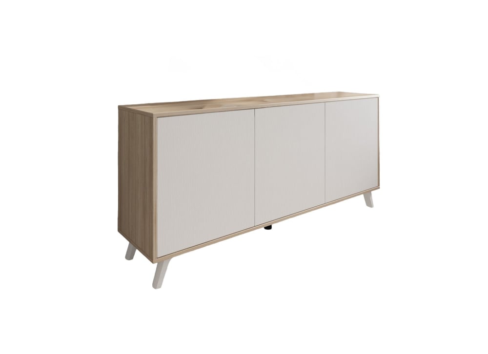 Buffet effet bois chêne clair, blanc 154x40h72 cm