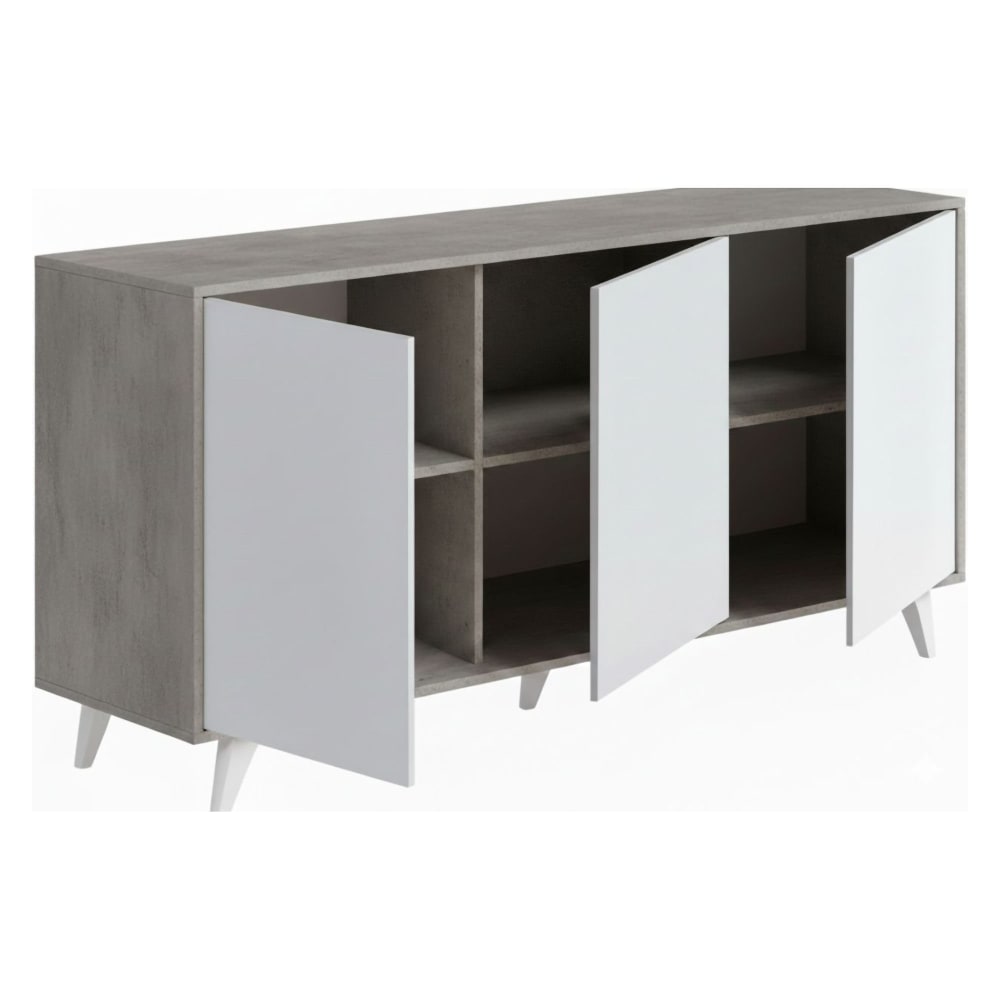 Dmora Hellgraues, weißes Sideboard in Holzoptik, 154 x 40 x 72 cm style modern - Holz