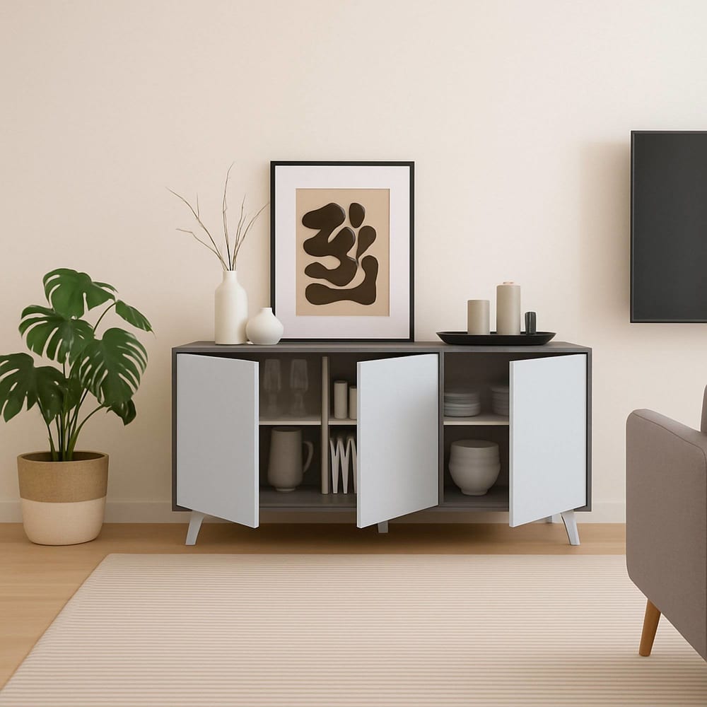 Buffet effet bois gris clair, blanc 154x40h72 cm - Maisons du Monde