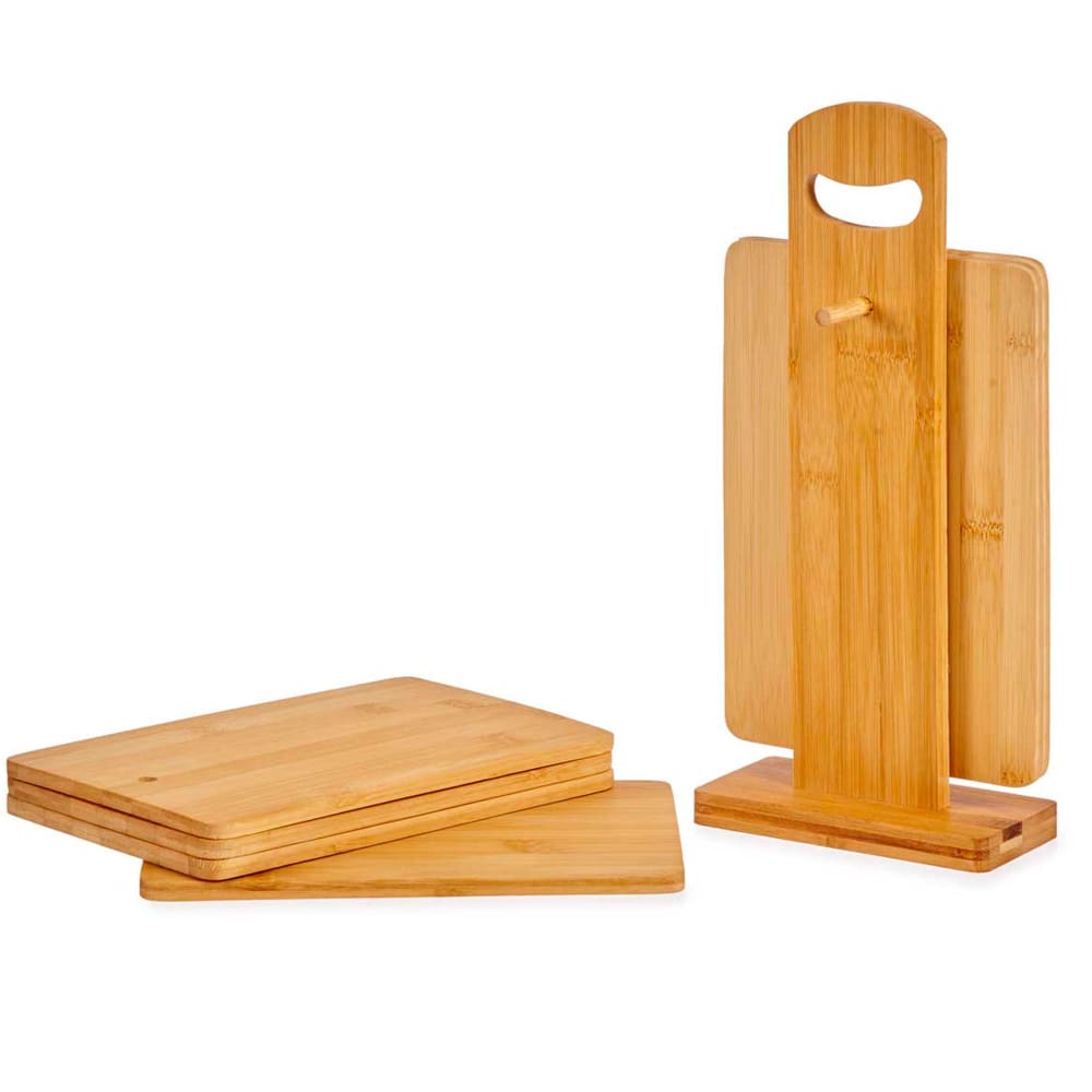 Set de 6 plateaux apéritif avec support en bambou 6.5x14x31cm
