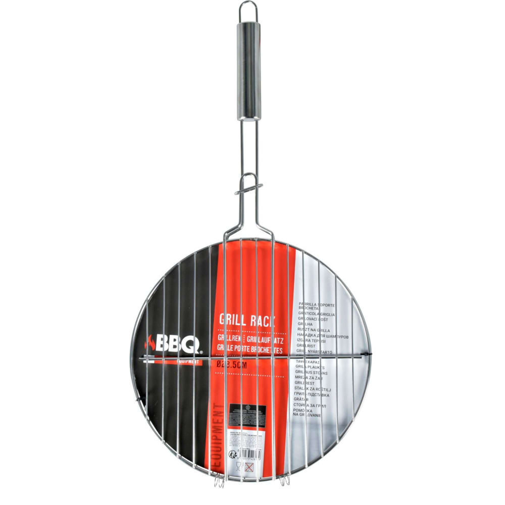 Grille de barbecue ronde double avec manche 28.5cm