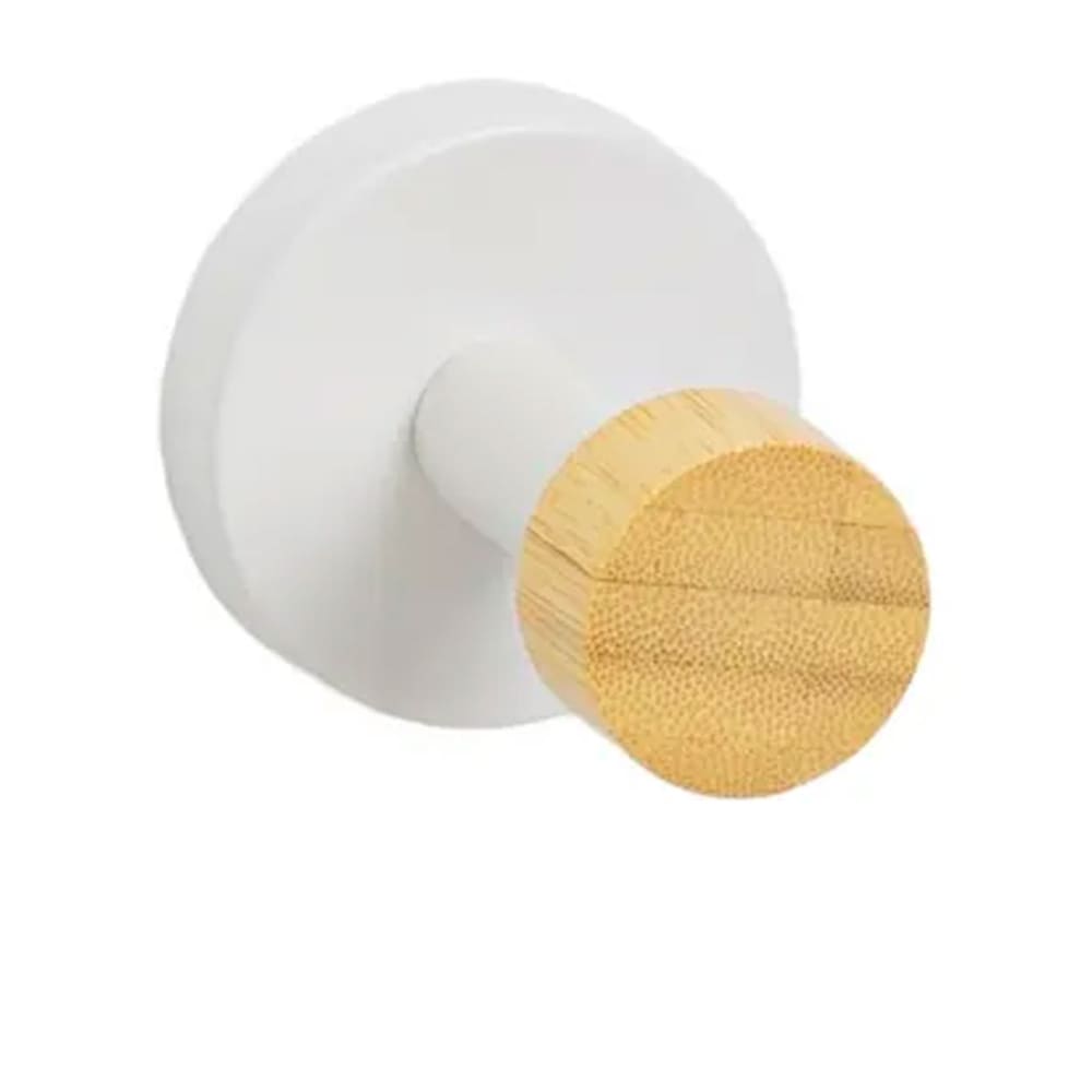 Patère 1 crochet en métal blanc et bois Patère 1 crochet en métal blanc et bois