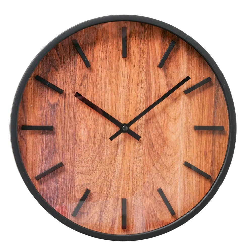 Wadiga Horloge murale noire et bois 30x30x4cm Marron Pvc - Poly Chlorure De Vinyle