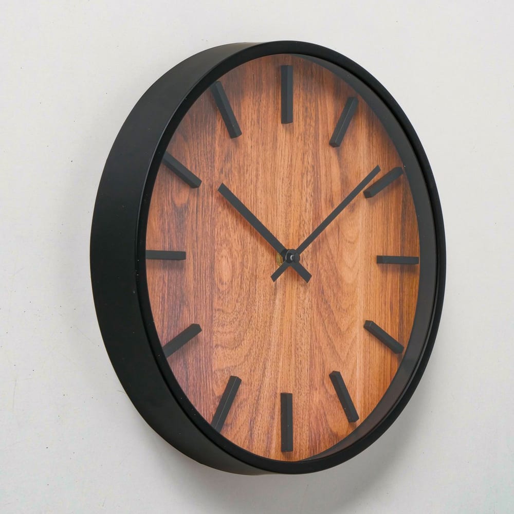 Horloge murale noire et bois 30x30x4cm - Maisons du Monde