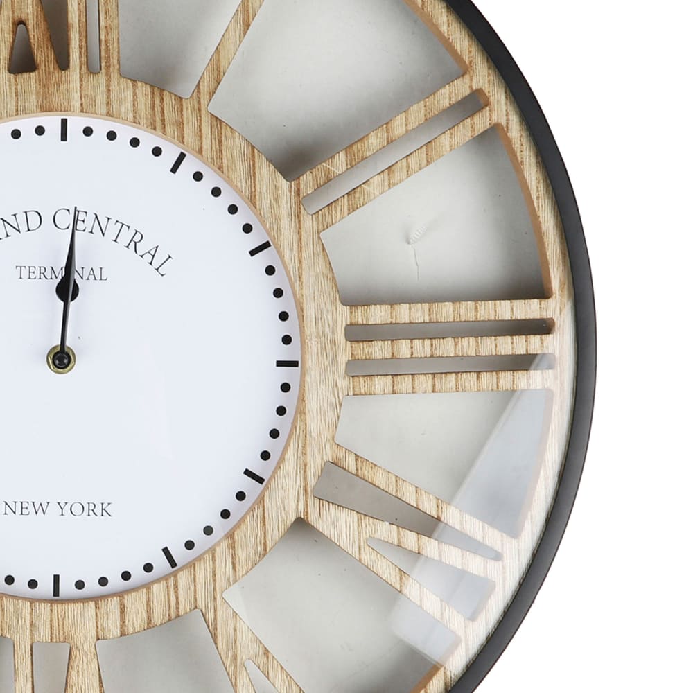 Horloge murale ronde métal noir et bois 50x50x4.5cm - Maisons du Monde