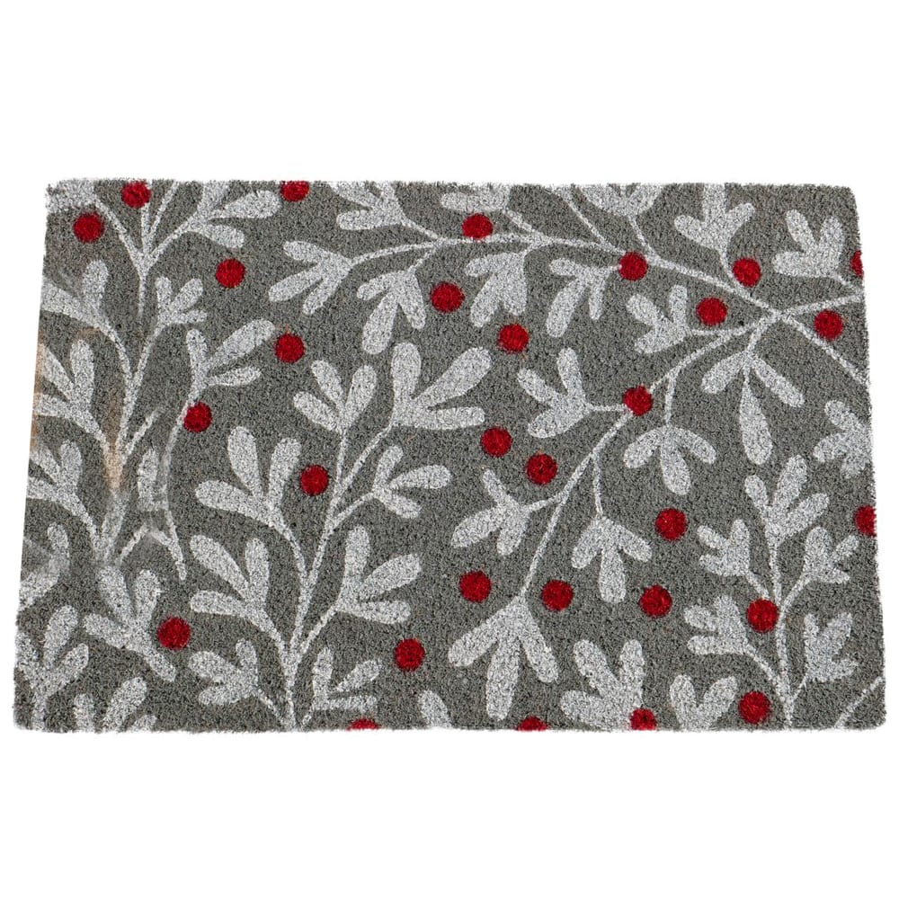 WADIGA Paillasson en coco motif fleuri. Dimensions: 60x40x1.5cm Matière: Coco Couleur: Rouge, gris, blanc