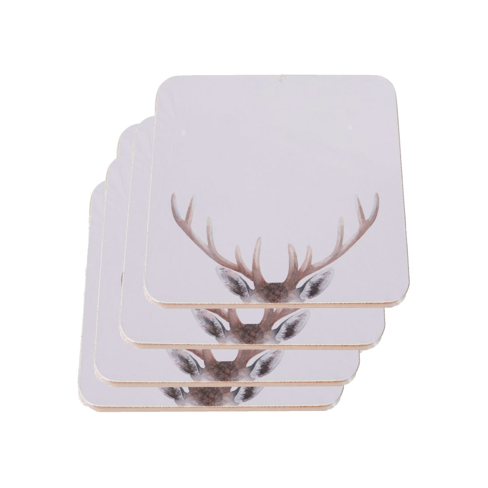 Set de 4 dessous de verres carrés motifs cerfs 10.5x10.5x1.5cm