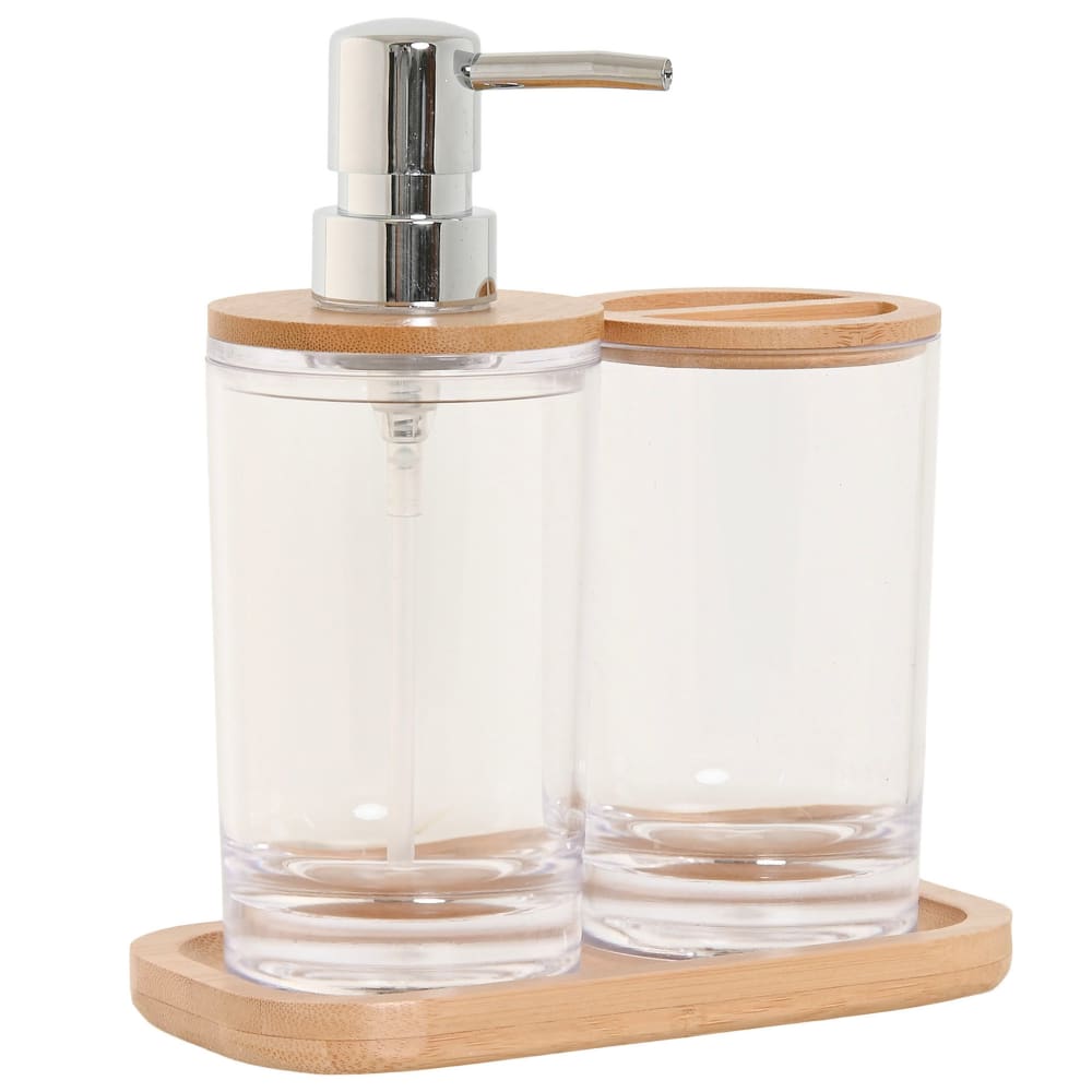 Wadiga Set salle de bain en plastique transparent et bambou - 2 pièces - Pvc - Poly Chlorure De Vinyle