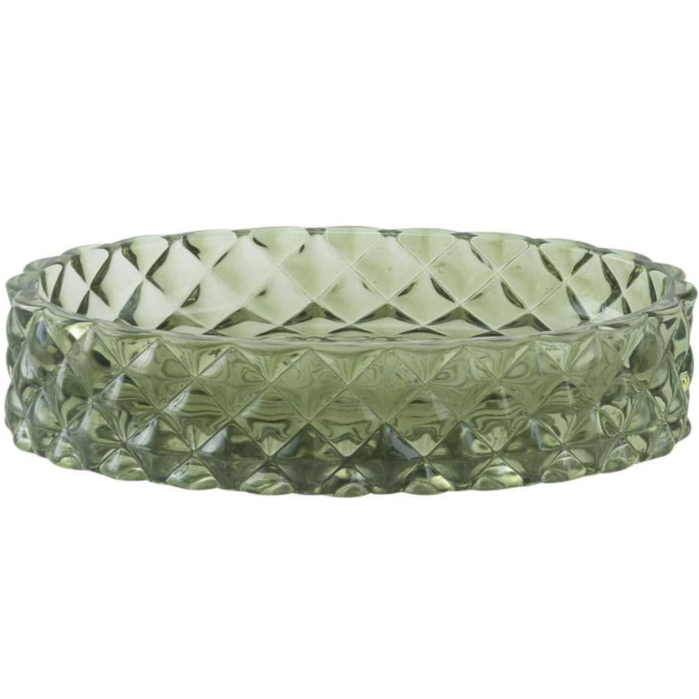 WADIGA Porte savon élégant de forme ovale en verre diamant vert. Dimensions: 13x9x3cm Couleur: Vert Matière: Verre
