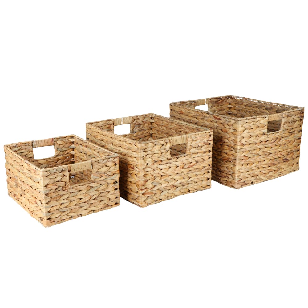 Wadiga Set de 3 paniers rectangulaires tressés en jacinthe d'eau Marron Fibres Naturelles