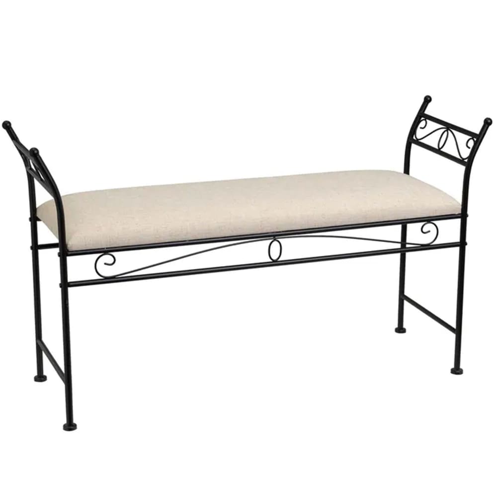 Banquette en métal noir et assise rembourrée lin beige 115x34x67cm — Beyit