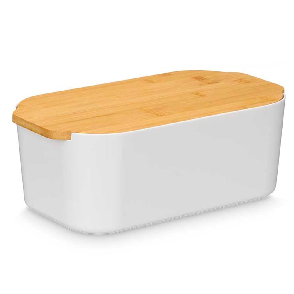 WADIGA Boîte à pain en plastique blanc et couvercle en bambou. Couleur: Blanc et bambouMatière: Plastique et bambouDimensions: 18.5x33x12cm