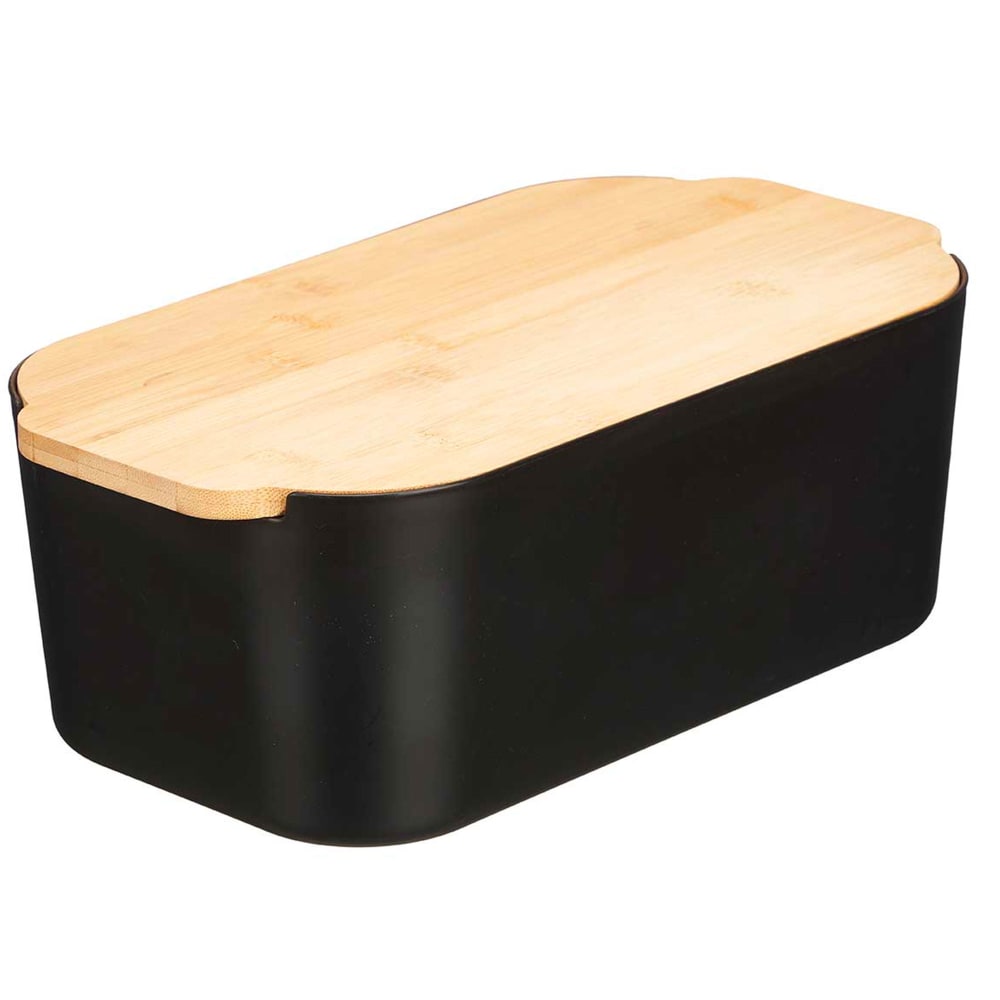WADIGA Boîte à pain en plastique noir et couvercle en bambou. Couleur: Noir et bambouMatière: Plastique et bambouDimensions: 18.5x33x12cm