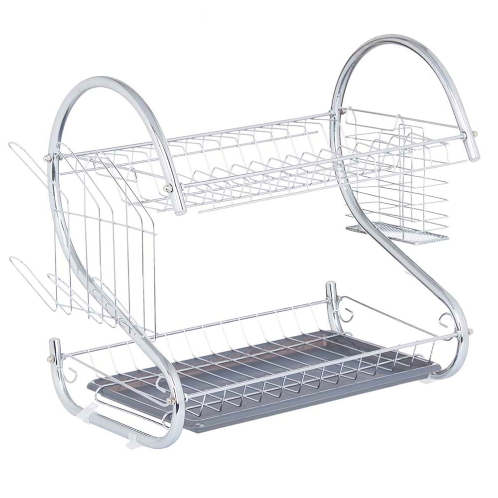 Égouttoir à vaisselle 2 étages plateau gris 45.5x24.5x37.5cm
