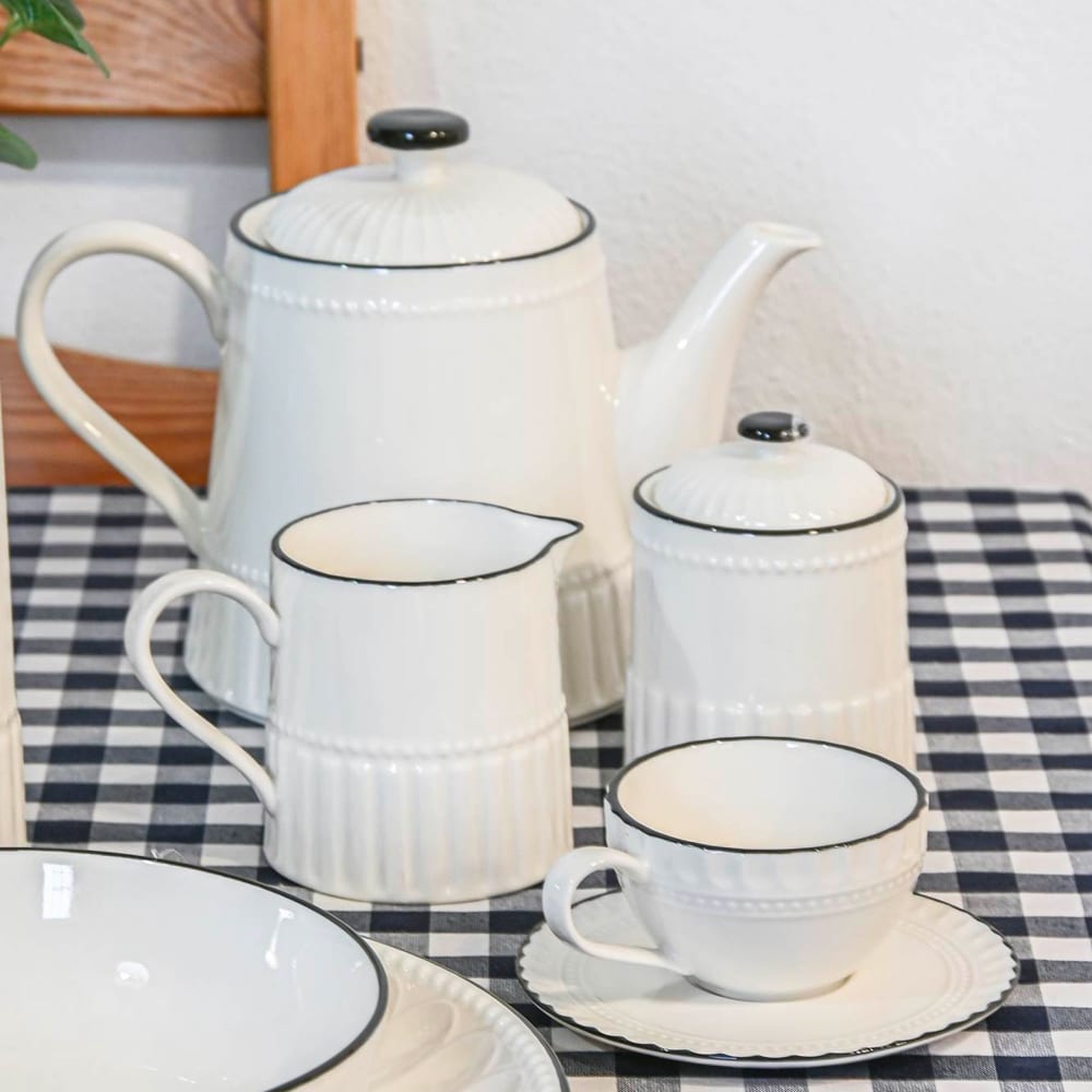 Tasse à café avec dessous de tasse en porcelaine blanche et noir 125ml - Maisons du Monde