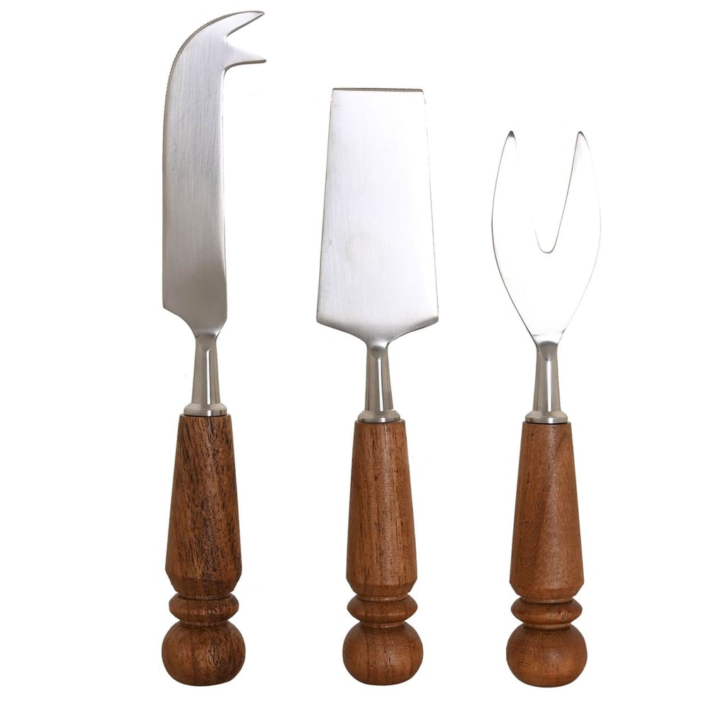 Set de 3 couteaux de service à fromage inox et acacia