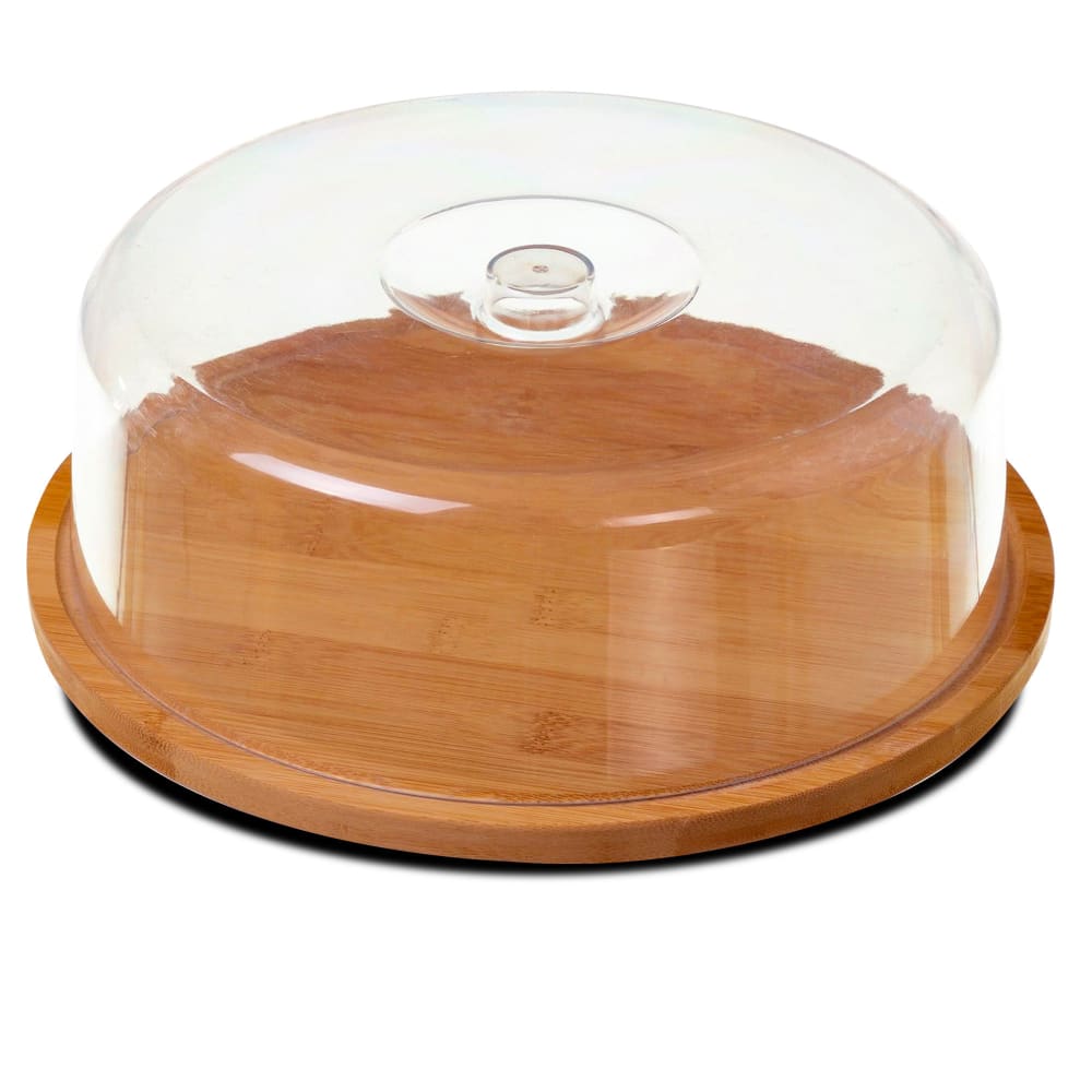 Plateau fromage rond bambou et cloche acrylique 28x28x10cm
