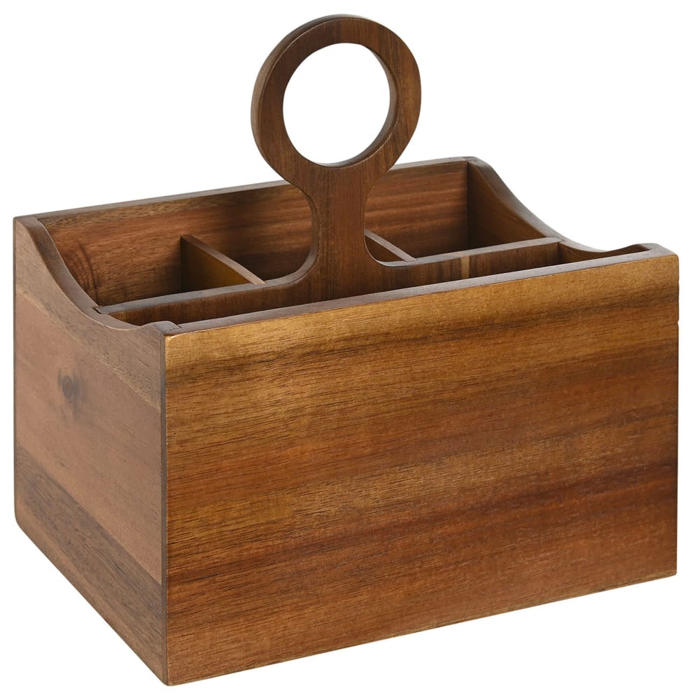 Range-couvert en bois d'acacia 4 compartiments 21x14.5x22cm