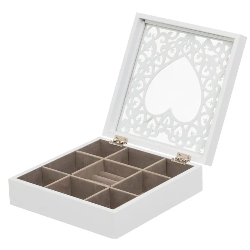 WADIGA Coffret à bijoux élégant en bois blanc. Dimensions: Longueur 23cm x largeur 23cm x Hauteur 7cm Couleur: Blanc Matière: MDF