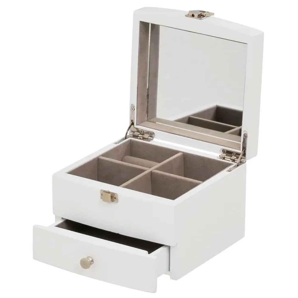 WADIGA Coffret à bijoux élégant en bois blanc. Dimensions: 15x14x11cm Couleur: Blanc Matière: MDF