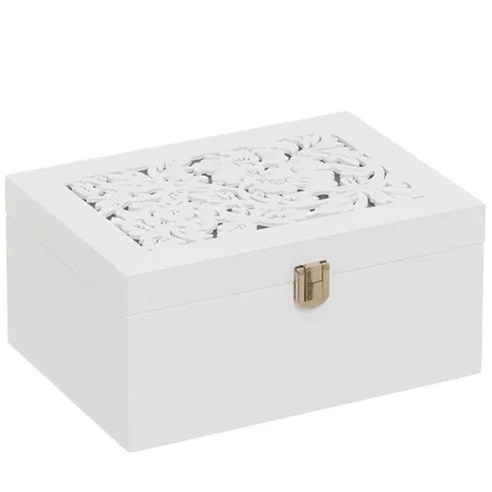 Coffret à bijoux en bois blanc taillé et miroir 20x16x10cm - Maisons du Monde