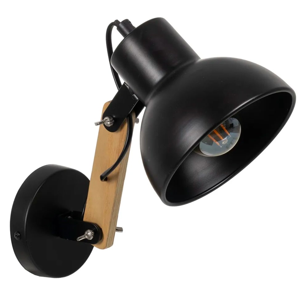 Applique murale métal noir et bois articulée