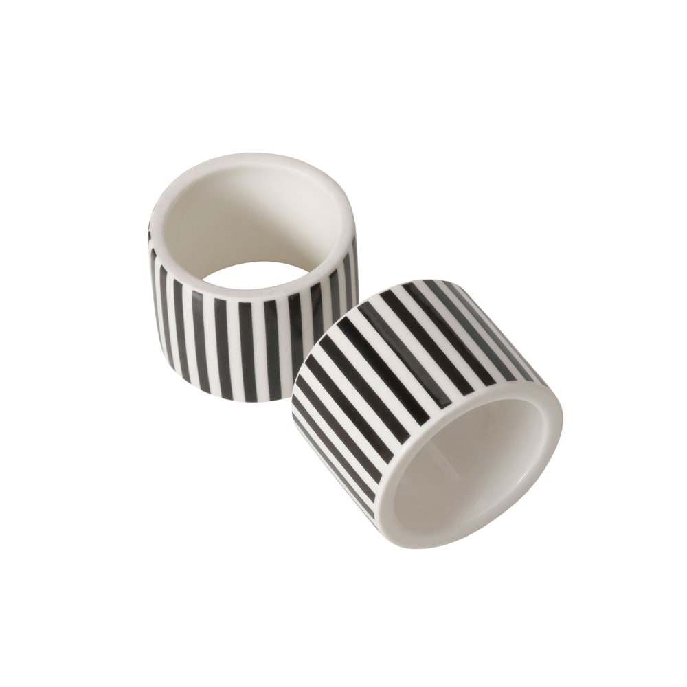 Set de 2 ronds de serviette en céramique blanche et noire 5x5x4cm